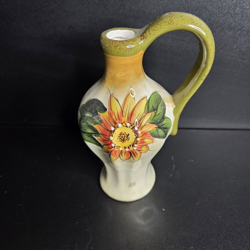 Hand Painted Sunflower‎ Ceramic Pitcher Vase Made in China Farmhouse Decor